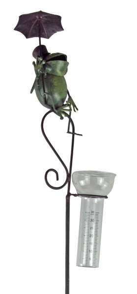 Charmanter Blickfang für Ihren Garten: Regenmesser Flori „Frosch mit Schirm & Zylinder“